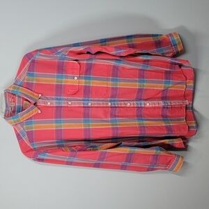 Henry Grethel Pink Plaid Button Down Men's Shirt size Large Bright Neon